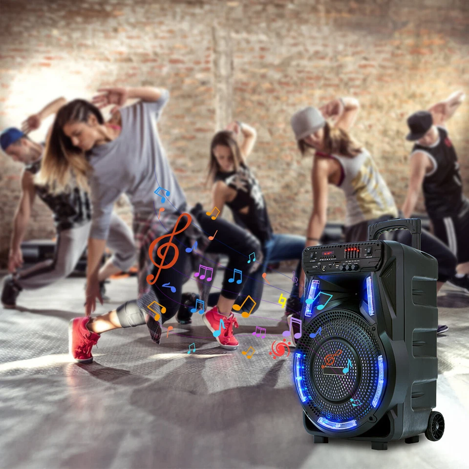 Portable Bluetooth Speaker w/ Mic LED Party Light 12in Subwoofer PA Sound System - Image 4 of 4