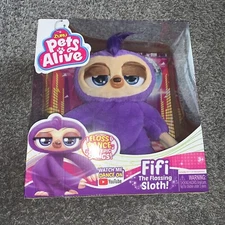 ZURU PETS ALIVE FIFI THE FLOSSING SLOTH, PURPLE, 11" INTERACTIVE, NEW IN BOX!!