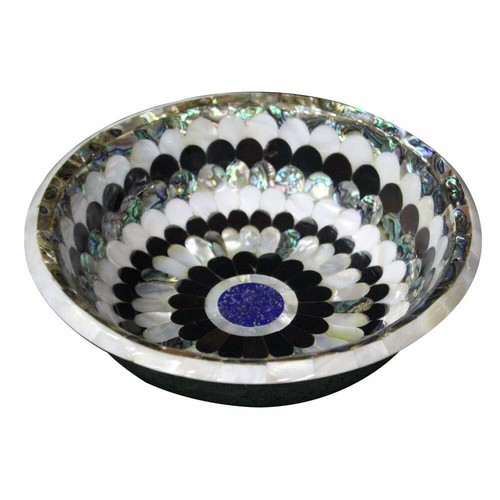 12" Marble Fruit Bowl Semi Precious stones Gems Inlay Kitchen home Decor - Afbeelding 1 van 2