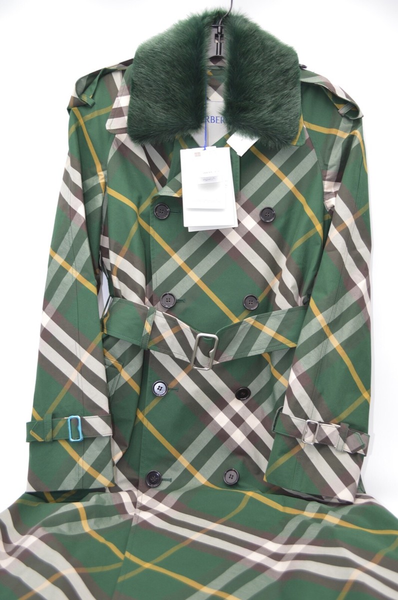 コート BURBERRY Women Outer 8104555C1764 GREEN New Burberry Woman Green Checkered Gabardine Trench Coat Ivy