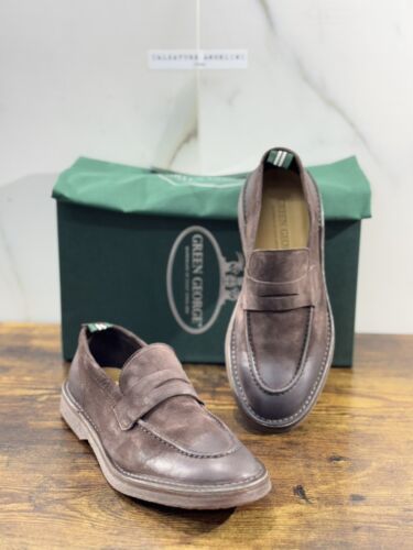 Green George Mocassino Uomo Suede Testa Moro Luxury Handmade Men 45 - Imagen 7 de 7