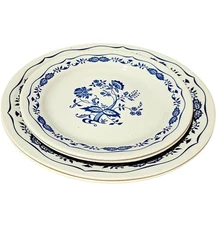 Corelle Blue Onion Floral Plate Set tan 2-salad 2-dinner plates 4-pieces table