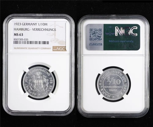 1923 GERMANY 1/10M HAMBURG - VERRECHNUNGS NGC MS 63