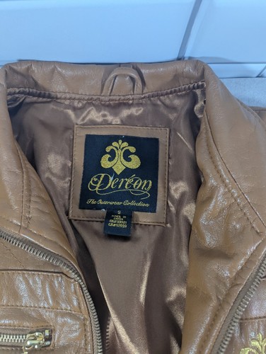 Dereon Women's Rust Brown Faux Leather Moto Biker Jacket Coat Zip Up Size S - Picture 7 of 11