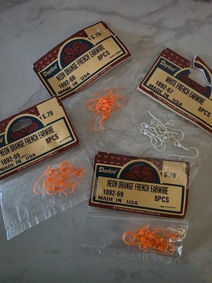 Vintage french earwire Neon Orange/ White plastic Darice Earring hook