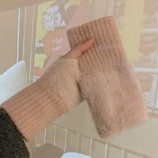 Soft Winter Plush Knitted Fingerless Gloves   Warm Half-finger Wrist Mittens