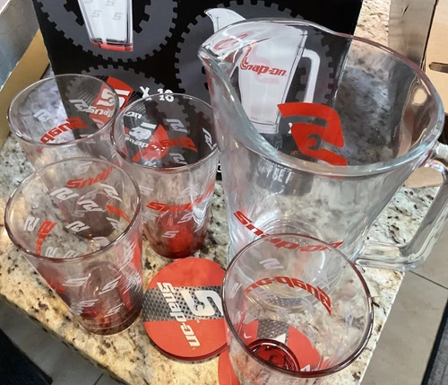 Snap-On Pitcher Gift Set New 1 Pitcher 4 Glasses and 10 Coasters Genuine New - Picture 4 of 4