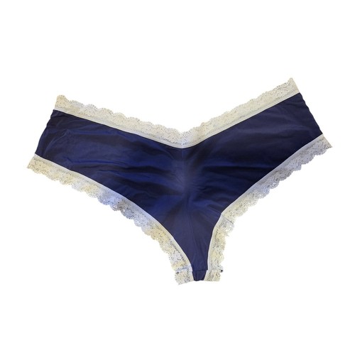 Splendies Luxury Lace Trim Satin Bikini Panties - 4X Navy Blue - Picture 2 of 3
