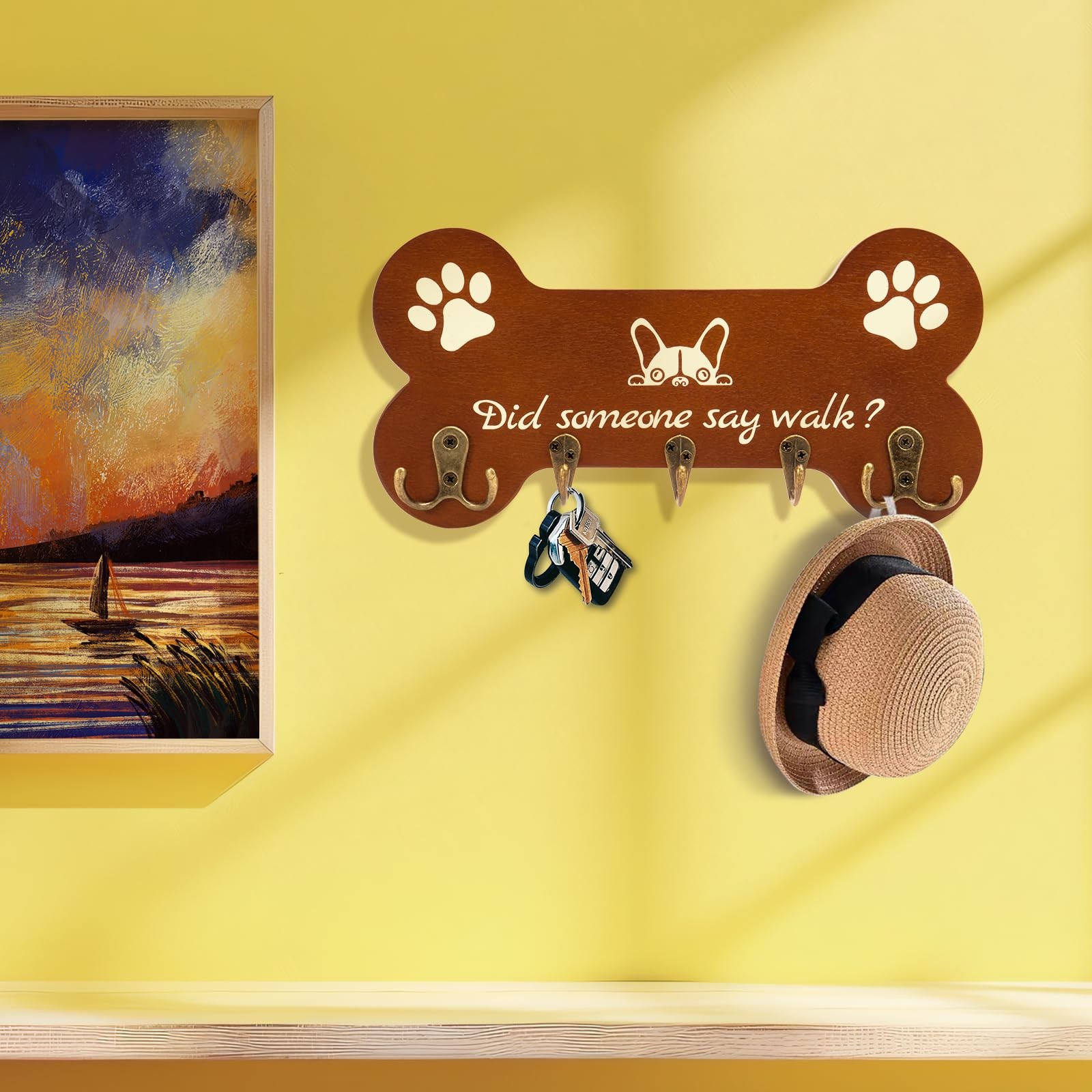 Bone Shape Dog Leash Hangers for Wall - Coat Rack with 5 Key Hooks, Perfect f...