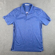 Peter Millar Polo Shirt Mens Medium Blue Featherweight UPF 50+ Citrus Print Golf