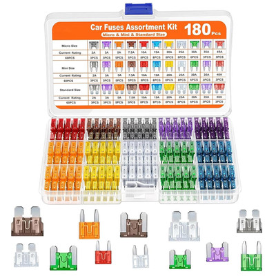 180 pcs Kfz Sicherungen Set, Auto Sicherungen Set, Micro sicherungen Auto, Mini 