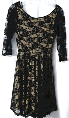 Deb Dress Black Lace Tan Lined Junior Size Small Debs Y2K