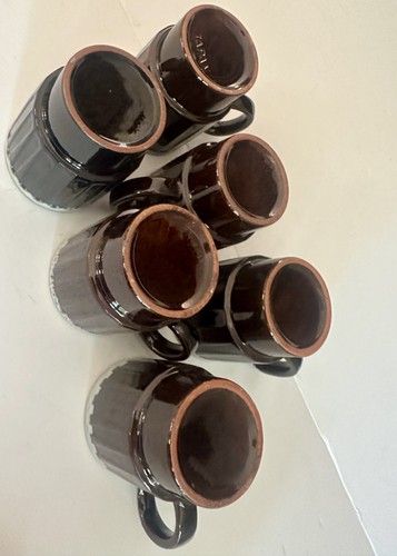 Set of 6 Japan Brown Stoneware Stackable Mugs with Gray Drip Glaze 3.5" Tall MCM - Picture 9 of 13