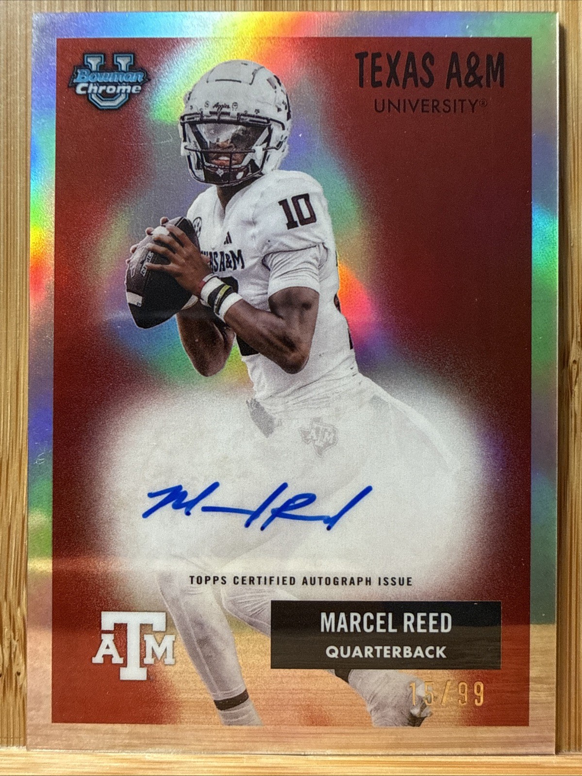 Marcel Reed 2025 Bowman U Chrome 1955 Bowman On-Card Auto /99 Texas A&M #55AV-MR