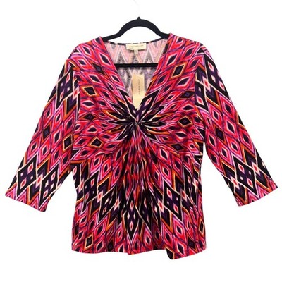 Bohemian Womens Blouse Size XXL Psychedelic Eclectic Kaleidoscope Twist Top