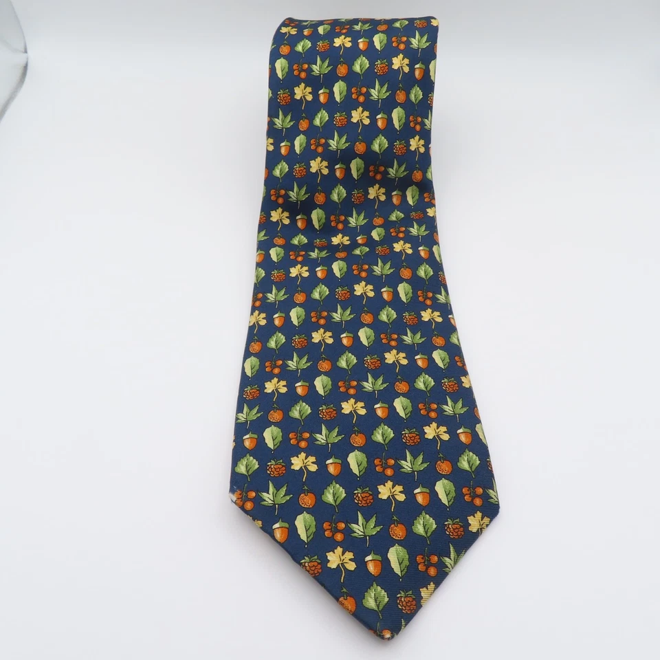 Corbata Burberry seda azul bellota otoño 3,75" ancho 56" largo Inglaterra Foto 3 de 4