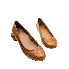 Vionic Hannah Croc Lt Brown Leather Round Toe Ballet Flat Shoe Women's Sz 8.5