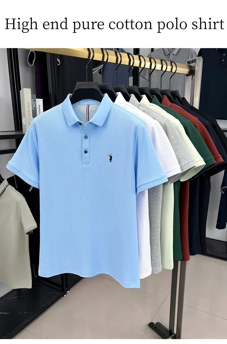Men New 100% Cotton Breathable Po-lo T Shirt with Wheat Embroidery Casual Wear