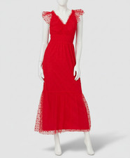 Adrianna Papell Womens Red Lined Deep V Back Sleeveless Dot-Mesh Dress Sz 12