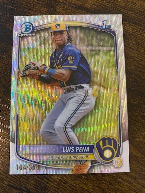 Luis Pena - 2025 Bowman Chrome 1st - Wave Refractor 104/350 - #BCP-38 - Brewers