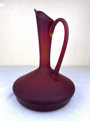 VTG Mid Century Empoli? Italian Hand Blown Red Satin Glass Pitcher Ewer 9.25" - Picture 6 of 18