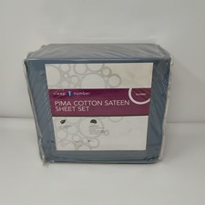 Sleep Number Split King Pima Cotton Sateen Sheet Set SmartFit Classic Lake Blue