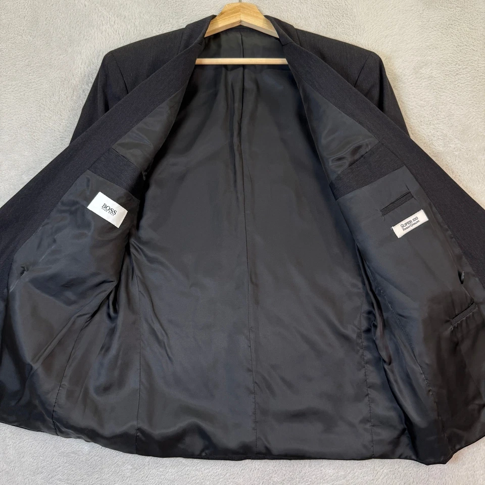 Blazer Traje Chaqueta Hugo Boss Para Hombres 40R Carbón Rayas Doble Pecho Lana Foto 4 de 4