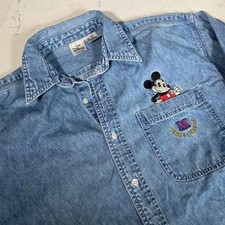 Vintage 1990s Disney Store Mickey Mouse Denim Button Down Shirt Men's Large