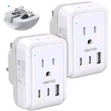 2 Pack US to UK Ireland Plug Adapter, VINTAR Foldable Type Small, white gray