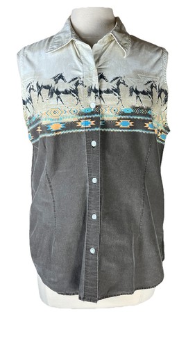 3 Bit & Bridle (Sz XL) Sleeveless Shirts Button Up 100% Cotton Western Horses - Imagen 3 de 24