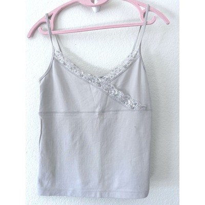 Y2K 90s Lace Sequin Trim GAP Basic Cami Tank Top Gray Spaghetti Strap Size M