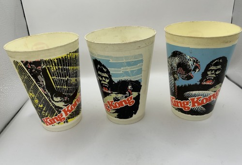 Lot Of 3 Vintage KING KONG PLASTIC CUPS - 1976 - Dino De Laurentis Slurpee 7-11