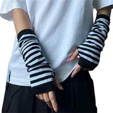  Black Arm Warmers Grunge Gloves Fingerless Goth Rock Arm Sleeve For Black 21