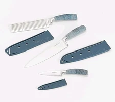 Blue Jean Chef 3-Piece Kitchen Knife Set & Sheaths, Forged Steel Cutlery Set