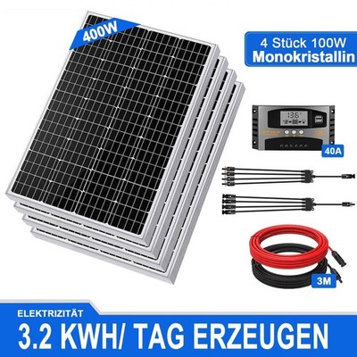 400W 12V Solarpanel Kit Monokristallin Camping Solarmodule Batterie Solarmodul