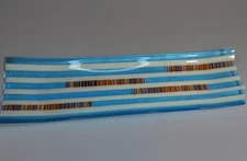 Hagan Art Glass Decorative Serving Dish Trinket Dish Jewelry Dish Blue Signed