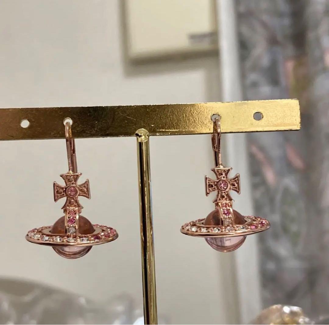 Vivienne Westwood Earrings Tri-Color Crystal Orb Rose Pink Gold