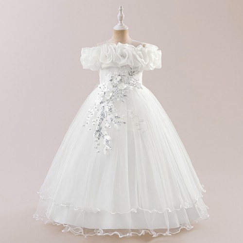 Kids Girls Pearl Lace Bridesmaid Princess Long Dress Party Fancy Wedding Dresses - Picture 18 of 92