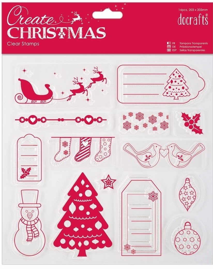 Papermania Clear Rubber Stamp Set Christmas Tree Tags Sleigh Snowman Snow Holly