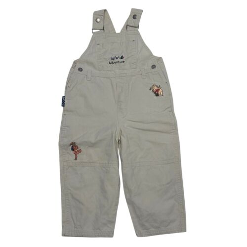 VTG 90s Winnie The Pooh Tigger Safari Beige Cotton Overalls Toddler Size 3T
