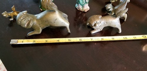 5 VTG Solid Brass Asian Foo Dog Figurines & 2 Handmade Clay Chinese Figurines - Bild 8 von 12