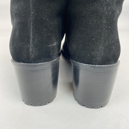 Long Tall Sally Black Leather Suede Ankle Lace Up Block Heels Bootie Boots UK9 - Picture 7 of 15