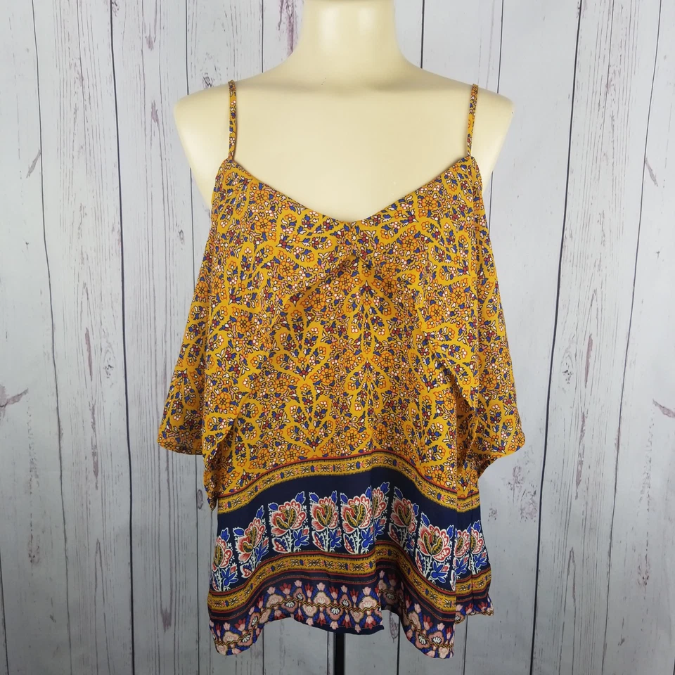 Lily White Tank Top Womens Medium Sleeveless Spaghetti Strap Paisley Yellow Foto 2 de 4