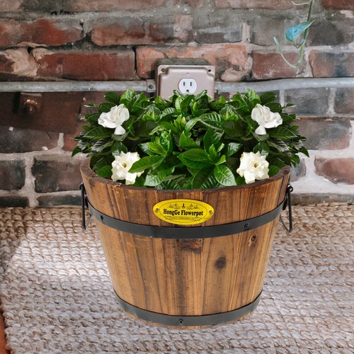 Wishing Well Planter Wood Bucket Planter Decorative Planter Wood Plant Pots Box - 第 12/12 張圖片