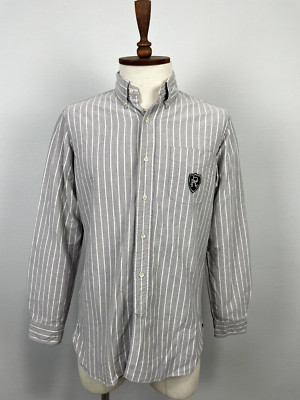 Ralph Lauren Gray Striped Long Sleeve Men's Button Down Shirt Sz M