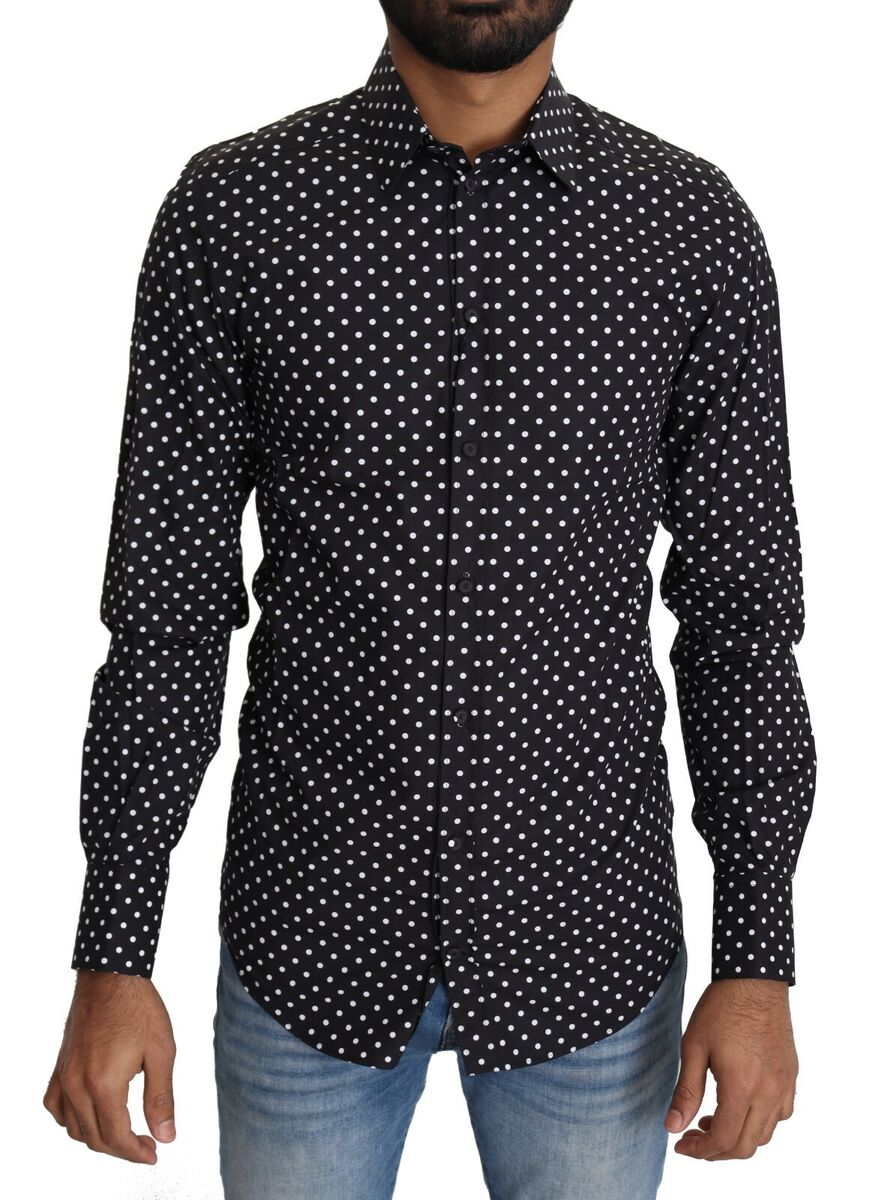DOLCE & GABBANA Shirt GOLD Black White Polka Dots Casual Top DOLCE & GABBANA Shirt GOLD Black White Polka Dots Casual Top