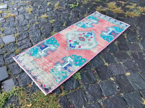 Entryway rug, Doormats, Turkish rug, Handmade rug, Wool, Geometric | 1,4 x 3,4 f - Picture 1 of 10