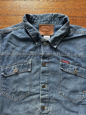 VINTAGE Ecko Jean Jacket Mens L Blue Y2K Baggy Hip Hop Denim VINTAGE Ecko Jean Jacket Mens L Blue Y2K Baggy Hip Hop Denim