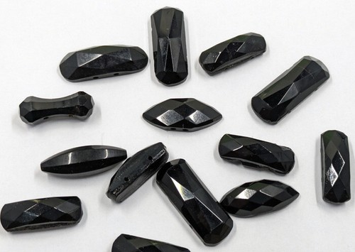 14 Vintage Antique 1800s Black Glass Mourning Beads Mix Adornment Focal Large