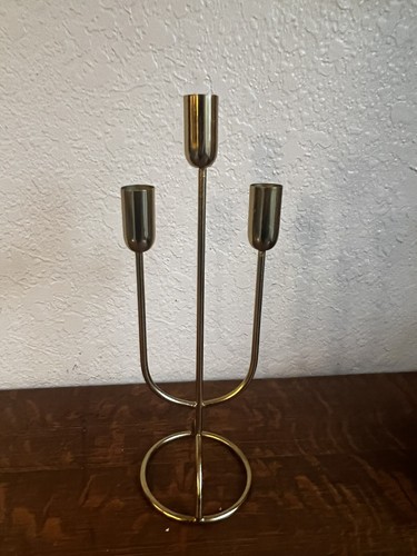 THREE ARM GOLDEN TAPER CANDLE HOLDER - Picture 3 of 7